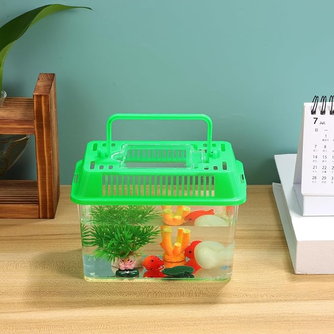 Mini Plastic Fish Tank with Handle and Lid Small Portable Aquarium for Fish Goldfish and Tiny Aquatic Pets Easy to Clean Transparent Tank