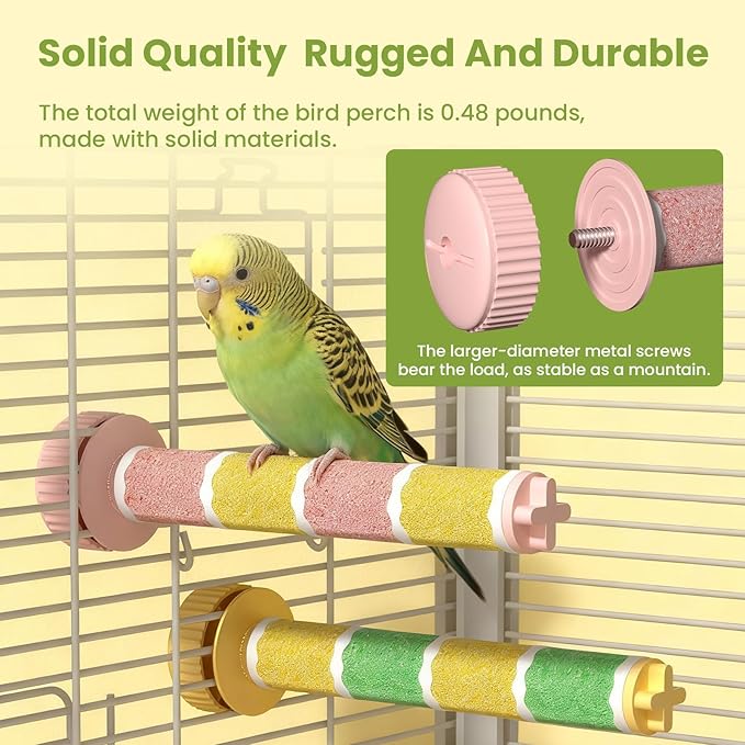 Bird Perch Stand Sandblasted Rough-Surface Cage Accessories,Parrot Beak & Claw Grinding Stone Sticks,Safe Non-Toxic Claw Trimmer Chew Toy for Parakeets,Cockatiels,Finches,Lovebirds