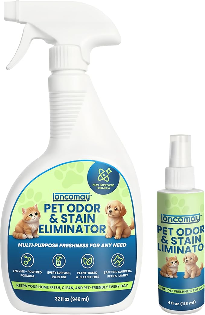 Enzyme Cleaner for Dog & Cat Urine, Pet Urine Odor Eliminator, Enzymatic Carpet Stain Remover for Home, Pet Odor Eliminator Cleaning Spray Kit, 32 Fl Oz + 4 Fl Oz