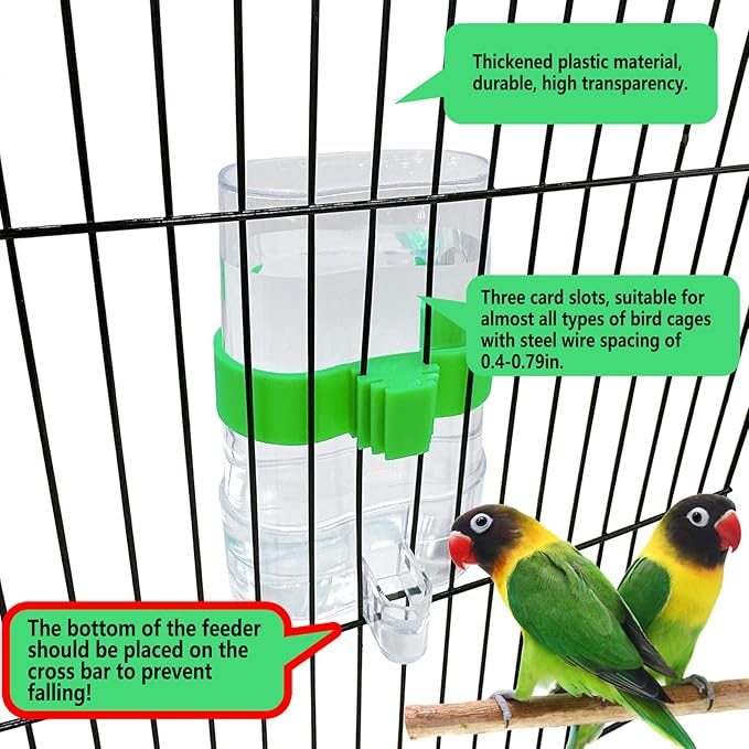 Automatic Bird Water Dispenser Parrot Water Feeder Bird Seed Food Container Parakeet Waterer Cockatiel Cage Accessories Automatic Feeding for Finch Lovebird Canary Small Birds(2Pcs)
