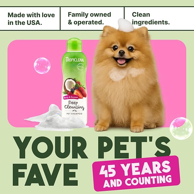 TropiClean Deodorizing Dog Shampoo for Smelly Pets, Professional Dog Shampoo, Long Lasting Odor Control, Puppy Safe, USA Made, Berry Scent, 2.5 Gal