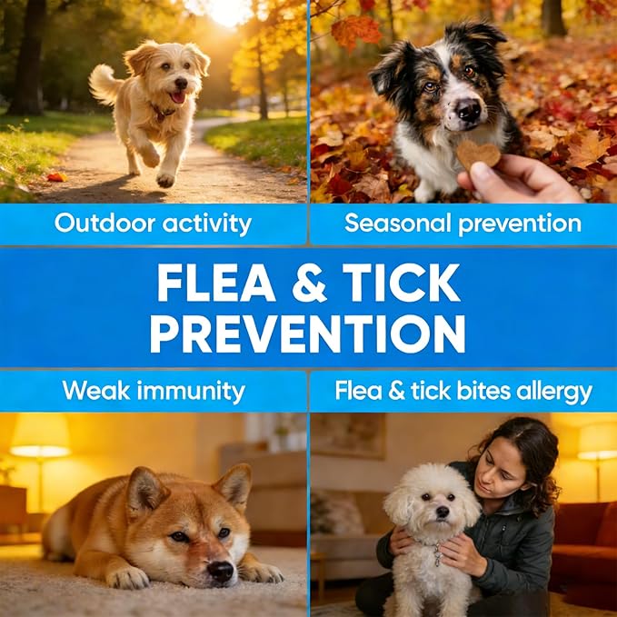 Flea and Tick Prevention for Dogs Chewables-180 Cts, Natural Dog Flea and Tick Treatment, Oral Flea Pills for Dogs Puppy, Skin & Coat Support Supplement, Soft Chews, Chicken Flavor