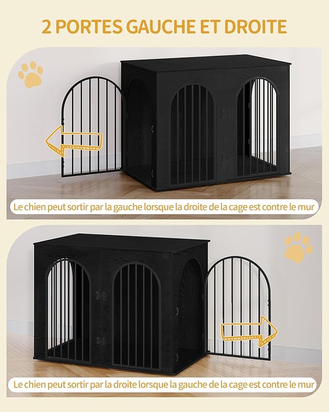 44.1" Wooden Dog Crate Furniture, Indoor Dog Kennel Dogs Cage for Small/Medium/Large Dogs, Heavy Duty Dog Crates Decorative Pet House End Side Table TV Stand, Black DFC83904B