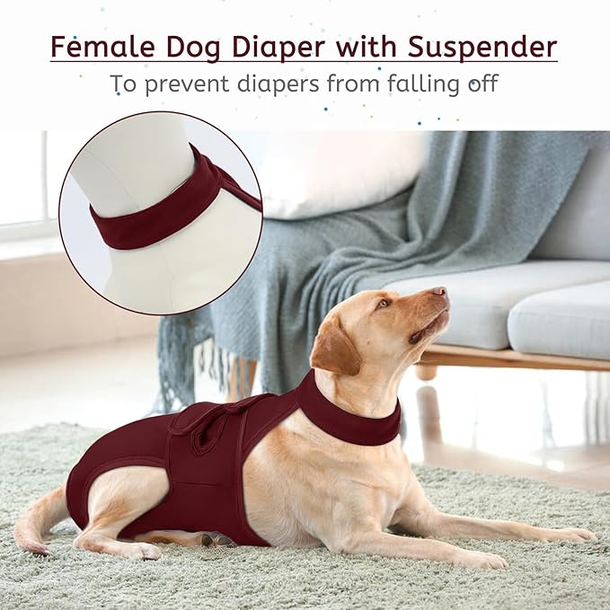 Dog Diapers Female Reusable Washable Period Diaper with Suspender,Adjustable Dog Panties Anti-Harassment, Doggie Diapers for Incontinence, Heat Cycles, or Senior Dogs（XS-XL