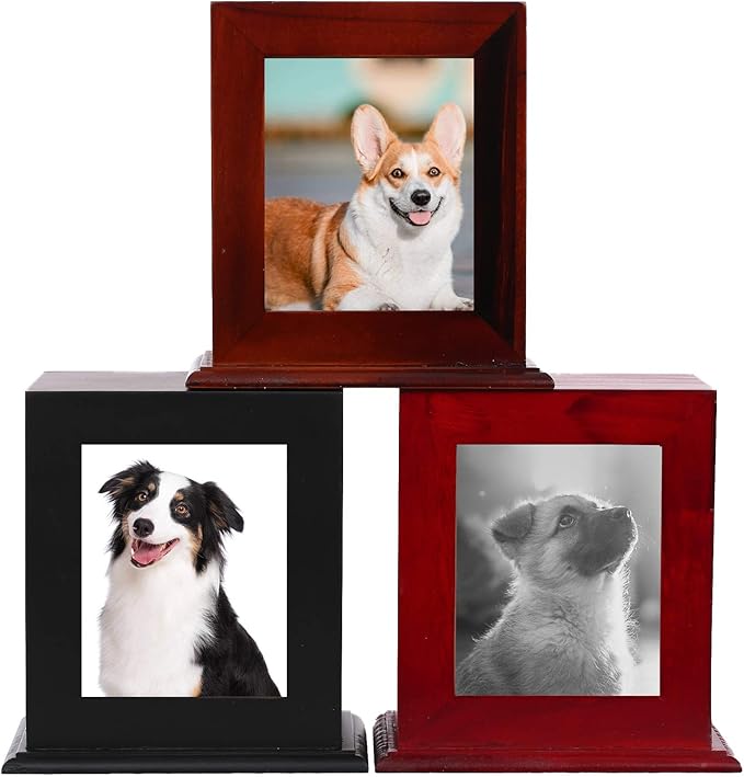 Pet Wood Memorial Urn for Ashes,Photo Frame Keepsake Box for Cats Dogs,Funerary Caskets Supplies Burly Wood Cremation Urns with Acrylic Glass Photo Protector for Pet Lovers