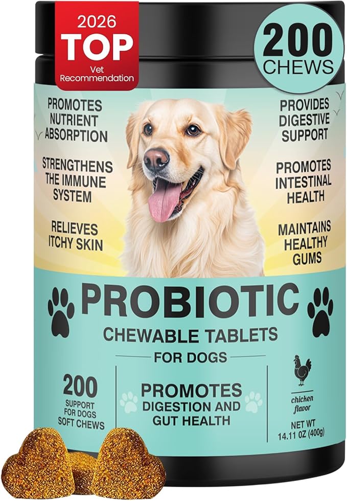 Probiotics for Dogs Gut Digestive Health Probiotic Chew for Dogs Digestive Enzymes Relieve Diarrhea Immunity Oral Problems Itching Constipation Prebiotics Dog Probiotics 200 Tablets Chicken Flavor