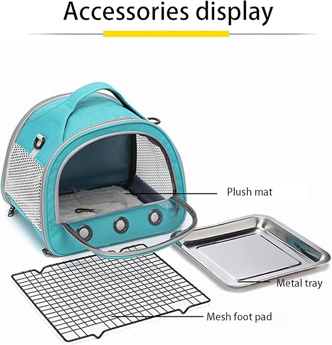 Parrot Carrier Travel Bird Carrier 12 * 8 * 10in Panoramic View with Plush Mat Metal Tray Grid Foot Pad for Parrot Hamster Hedgehog Rabbit Sugar Glider (Green)