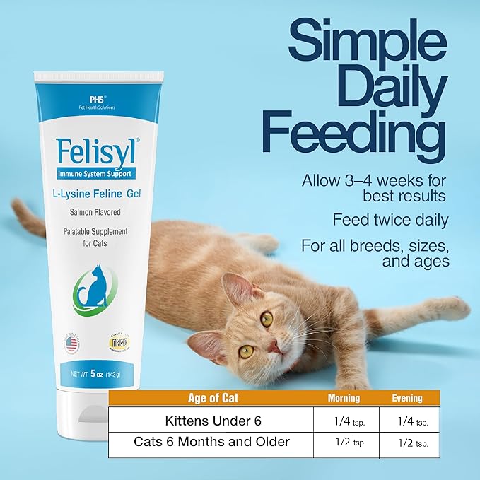 L-Lysine Gel for Cats & Kittens (5oz) – Immune System, Respiratory & Eye Health Support. Reduces Sneezing, Runny Nose & Watery Eyes. Daily Salmon-Flavor Supplement – Made in USA (6 Pack)