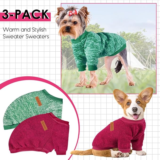 2 Pcs Dog Sweaters for Small Dogs Girl Boy Winter Fleece Clothes Warm Soft Dog Sweatshirt Outfit for Dogs Cats Pet Apparel