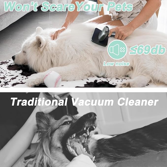 Pet Grooming Vacuum Kit for Dogs Cats, Uproot Cleaner Pro Pet Hair Remover Suction 99% Pet Hair, 7 in 1 Grooming Tools with Professional Clippers for All Furry Pets (Silver Gray)