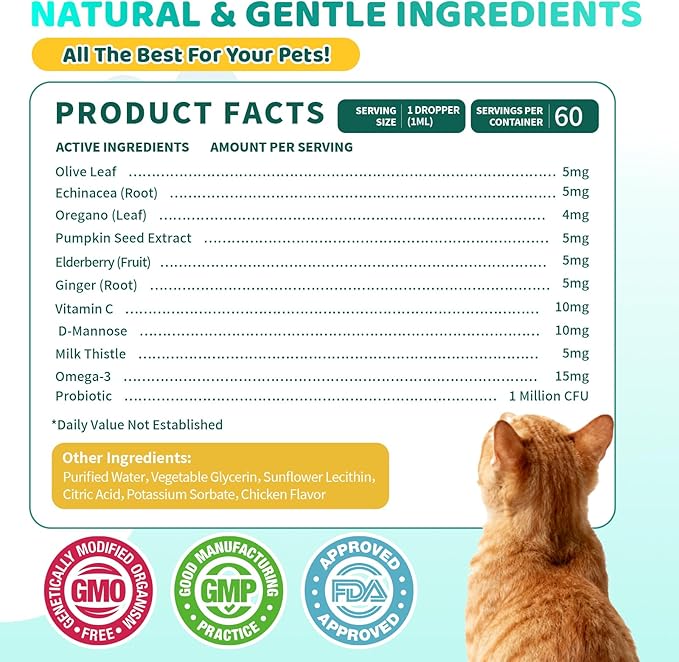 Natural Allergy Relief for Cats, Cat Itchy Skin Allergy Relief - Omega 3 & Probiotic for Allergies Cats, Cat Itch Relief - Skin & Coat Health, Immune Support, Seasonal Allergies - Chicken Flavor