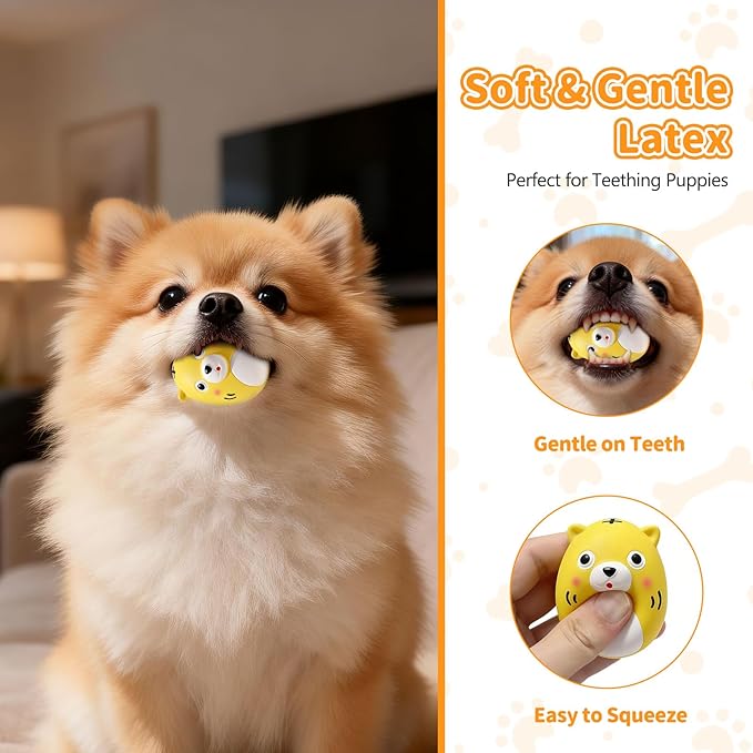 SCHITEC Squeaky Puppy Toys, Interactive Animal Dog Toy, Latex Rubber Balls for Puppies Mini Small Breed Dogs