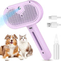 3 in 1 Cat Steam Brush, Pet Spray Hair Removal Comb for Shedding & Grooming, Water Brush for Cats Dogs Small Animals Long Short Haired with One-Click Release Button(Purple)