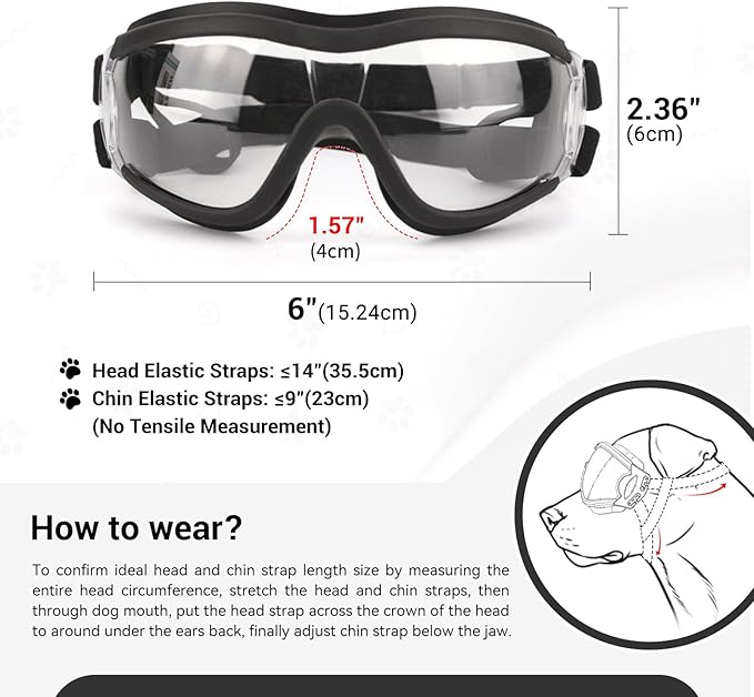 Namsan Clear Dog Goggles Large Breed, UV-Protection Doggie Sunglasses for Medium to Large Dogs, Outdoor Dog Eye Protection, Anti-Fog Anti-Dust Windproof Snowproof, Adjustable Straps, Transparent
