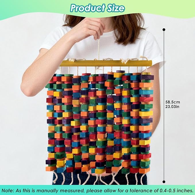23 Inch Extra Large Bird Toy, Colorful Natural Chew Wood Blocks Hanging Parrot Tearing Toys, Birds Cage Accessories for Macaws, Amazon Parrots, African Grey, Cockatoos