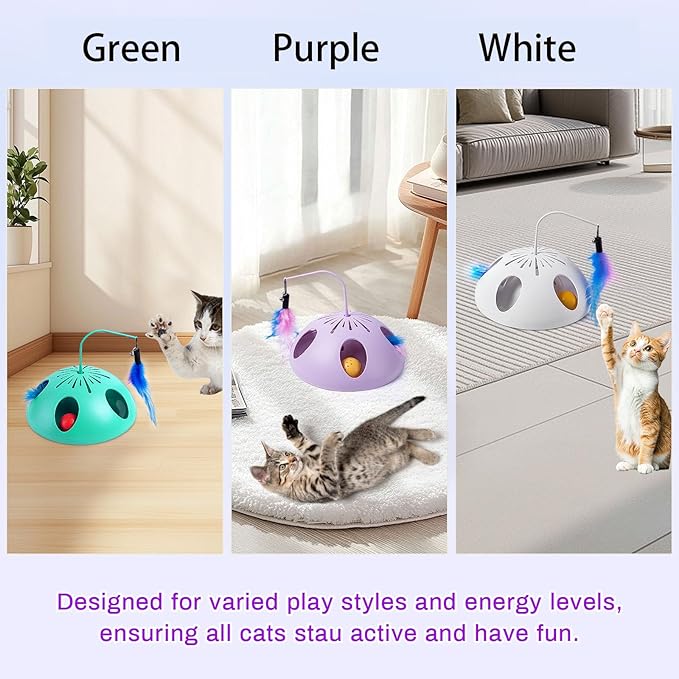 Cat Toys, Interactive Cat Toy for Indoor Cats, Automatic Interactive Kitten Toy, Fluttering Feather, Track Balls, Rotating Track Feather Enrichment Kitty Toys for Multi-cat Family (Purple)