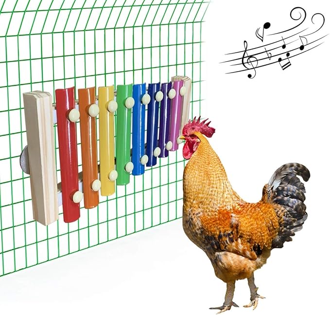 Vehomy Chicken Xylophone Toy for Hens Wood Xylophone Toy with 8 Metal Keys Chicken Coop Pecking Toy Chicken Coop Pecking Toy
