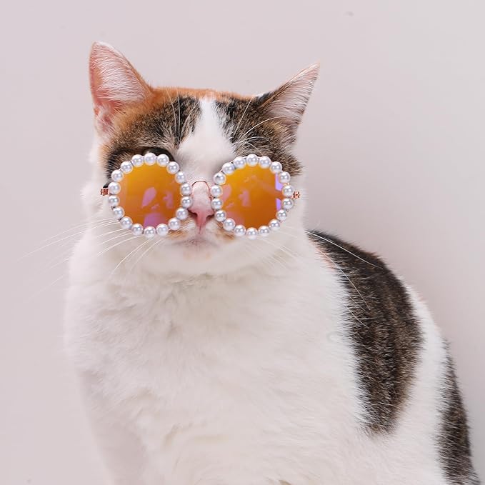 KUDES Cute Dog Sunglasses Pearl Dog Sunglasses Small Medium Breed Girl Holiday Party Pet Costume Accessories