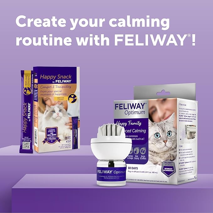 FELIWAY® Optimum 30 Day Cat Calming Plug In Pheromone Diffuser Starter Kit, 48ml - Helps Reduce Common Signs of Stress in Cats & Kittens, Enhanced Calming