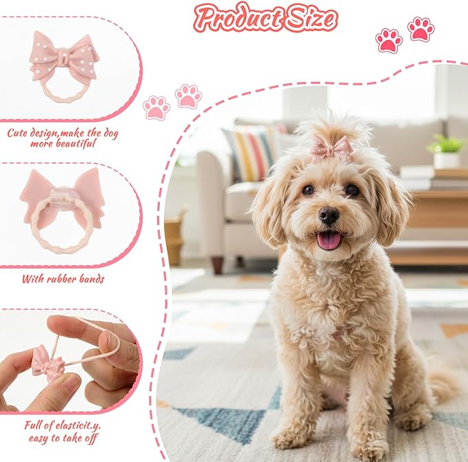 Ouligay 20PCS Small Dog Hair Bows with Rubber Bands Cute Dog Bows for Small Size Dogs Pink Puppy Bowknot Accessories Hair Ties for Yorkie Shih Tzu and Cat Girl