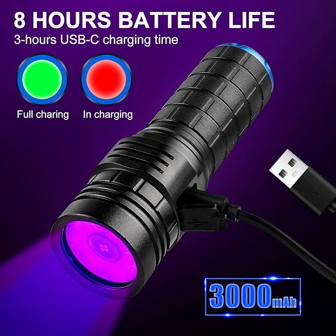 395nm Black Light Flashlight with Filter, High Power Rechargeable UV Flashlight, Bright Black Light for Pet Urine Detection, Bed Bug Detector, Outdoor Jade Exploration & Jade Identification