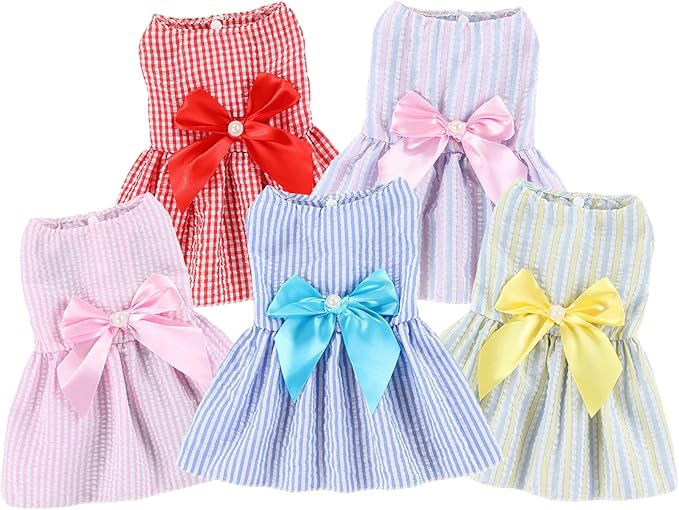TAPBULL Dog Dresses, Fashionable Pet Dog Clothes, Cute Cat Birthday Dress Outfit (Blue/Red/Pink/Pink-Blue/Yellow-Blue 5-Pack), X-Small