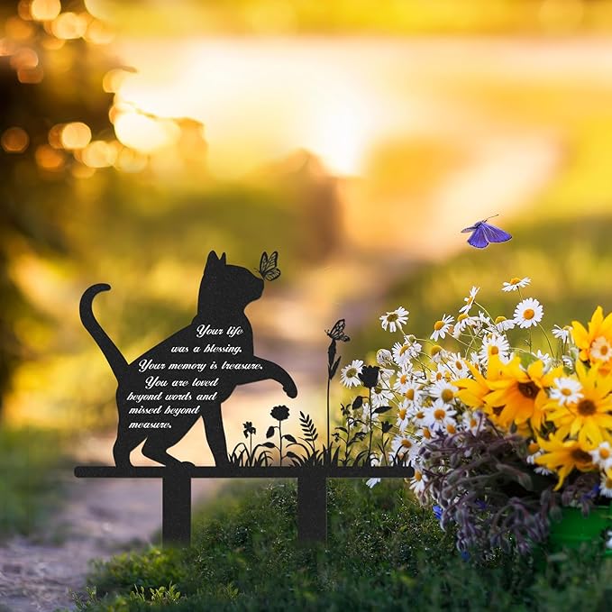 Memorial Pet Grave Markers, Metal Cat Garden Stake Plaque Cemetery Outdoors, Waterproof Pet Headstone Memorial(13.4 X 12 in)