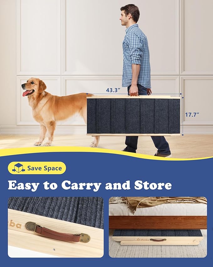 Dog Ramp for Bed & Couch for Large Dogs - Joint-Friendly, Anti-Slip, Adjustable, Extra Wide & Stable, Up to 200 lbs