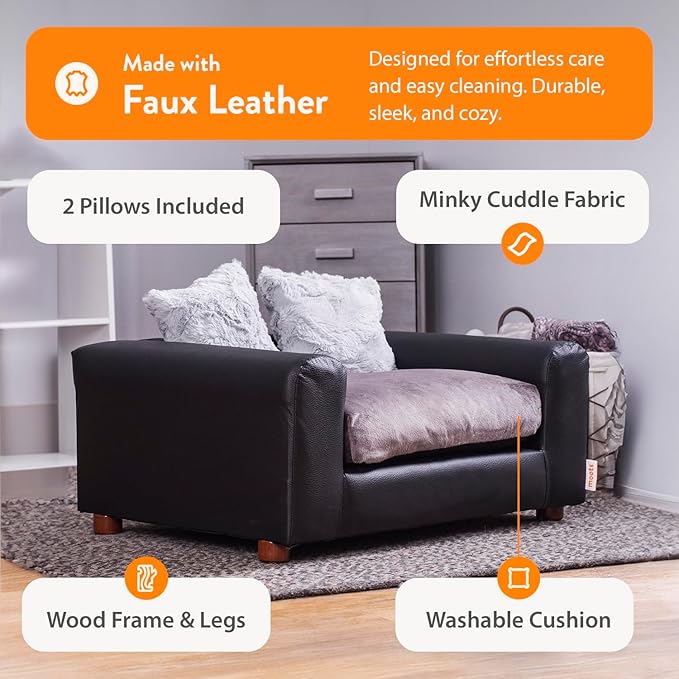 Moots Premium Leatherette Pets Sofa, Black/Charcoal, Small