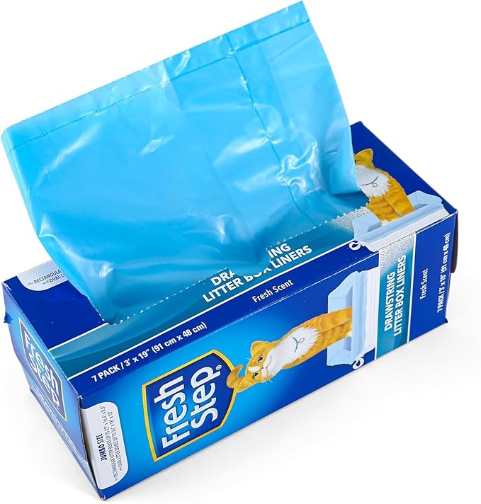Fresh Step Jumbo Drawstring Cat Litter Box Liners, Scented Heavy Duty Kitty Litter Bags for X-Large Oval or Rectangle Pans, Helps Contain Mess for Easy Lift Out Cleanup, 36 x 19 in, 7 Count - 2 Pack