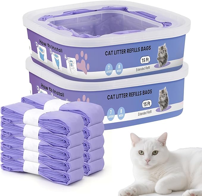 10 Pack Cat Litter Refill Bags Compatible with Your Litter Refill Cartridge,Enhanced Odor Control，Purple