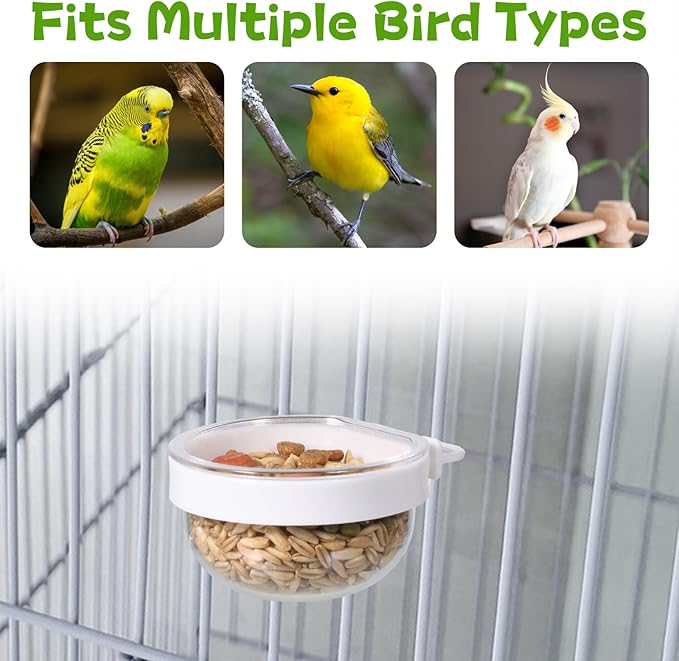 6 Pcs Detachable Transparent Bowl Plastic Bird Feeder Bowl Convenient Hanging Seed Water Cup Small Bird Parrot Food Cup for Parrot Canary Finch Small Birds
