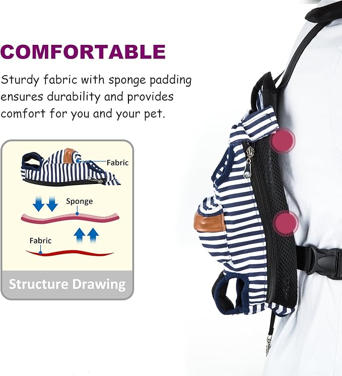 GEEPET Legs Out Front-Facing Dog Carrier Hands-Free Adjustable Pet Puppy Cat Backpack Carrier for Walking Hiking Bike and Motorcycle (Medium, Stripe)