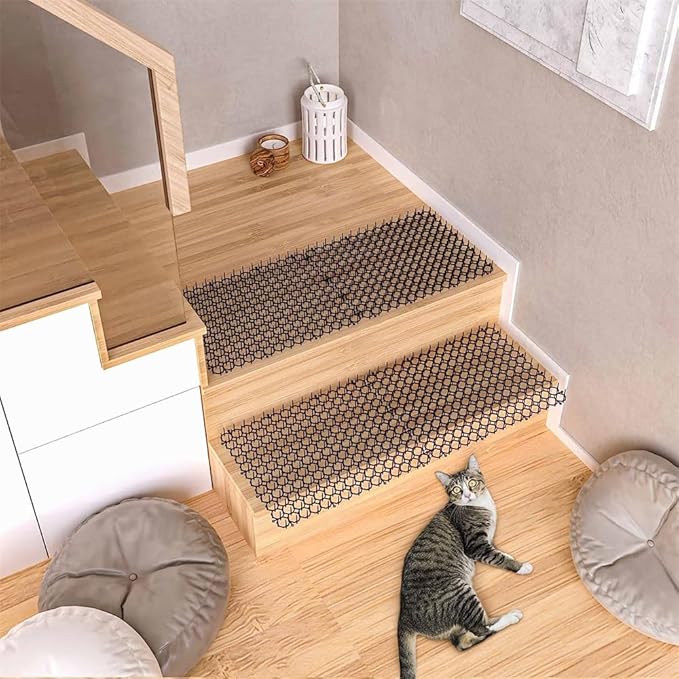 BUYTER 10 Pack 19.5 * 5.5 Inch Square Cat Scat Mats with Spikes, Cat Repellent Pads Fence Animal Barrier,Included 12 Pack Staples and 20 Pack Zip Ties (19.5''*5.5'')