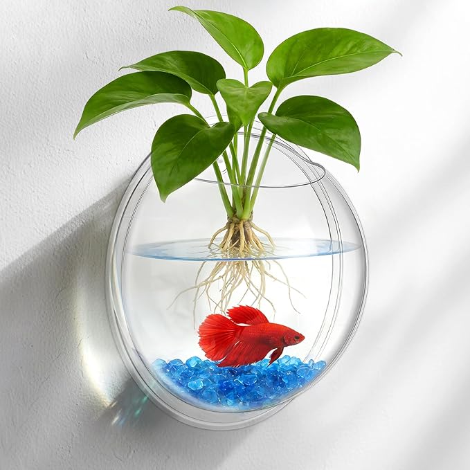 iplusmile Wall Mounted Fish Bowl - 9 Inch Round Acrylic Betta Fish Tank, Hanging Bubble Vase for Plant Propagation & Home Office Wall Decorations