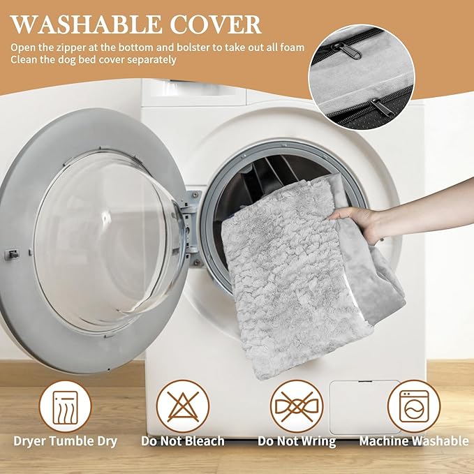 Comfort Expression Orthopedic Dog Bed for Medium Dogs 28x19 Inch, Waterproof Egg Crate Foam Medium Pet Bed with Removable Bolsters, Dog Couch with Washable Cover & Non-Slip Bottom, Grey White
