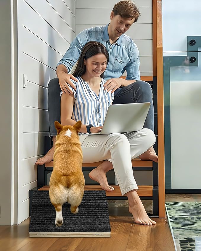 Foldable Wooden Dog Ramp for Stairs, Upgraded Non-Slip Dog ramps, 2 Packs for Small or Medium Dogs and Cats， Step and Stair for Injured and Elderly Pets（No Installation Required）