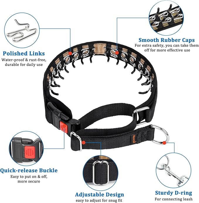 Mayerzon Dog Collar, Patented Martingale No Pull Collar for Small Medium Large Dogs with Buckle for Walking Training, Hidden Design (Black, Large,2.5mm,18.5"-23.5" Neck)