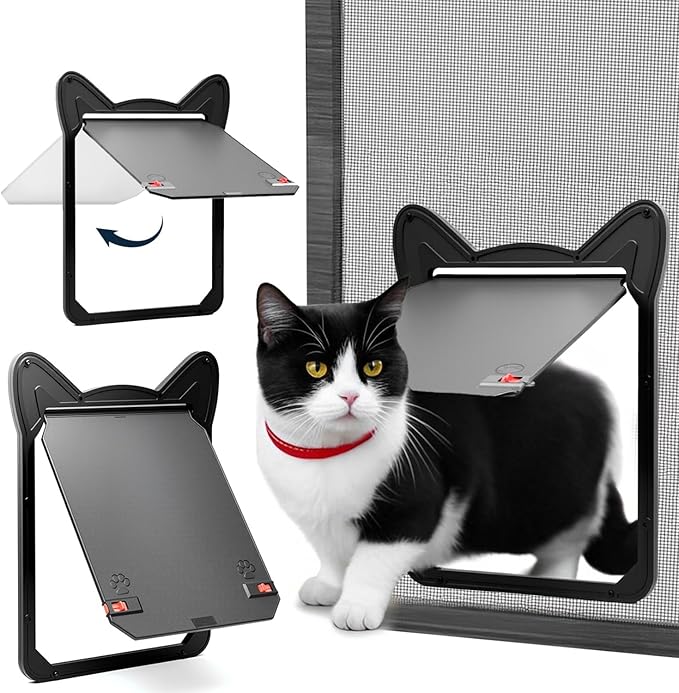 Pet Screen Door for Dogs & Cats - Heavy Duty Magnetic Lockable Flap, Inside Door 11.1x8.94inch, Easy Install for Sliding Glass/Patio Doors Screen, Scratch-Resistant & Security Latch (Size XL)