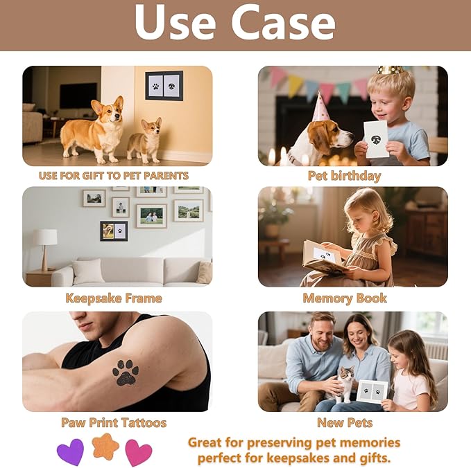 Dog Paw Print Kit, Clean Touch Paw Print Kit for Dogs Cats,Dog Memorials & Funerary DIY Gift to Dog Lover for Puppy & Newborn Baby