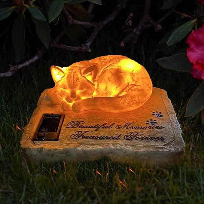 Personalized Cat Memorial Stones Cat Memorial Statue Cat Headstone for Grave Cat Tombstones Pet Loss of Cat Sympathy Gift Home Yard Garden Decor, 8”L x 6.5”W x 3.5”H