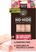 Earth Animal No-Hide Rolls Strawberries & Cream Vegetarian Recipe Medium Natural Rawhide Alternative Dog Chews, 3 Pack Value Pack