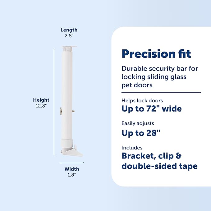 PetSafe Sliding Glass Pet Door Security Bar - Adjustable Up to 28 Inches - Fits Sliding Glass Doors Up to 72 Inches - Easy-to-Install with Screws or Adhesive Strips - Compatible Pet Entrance