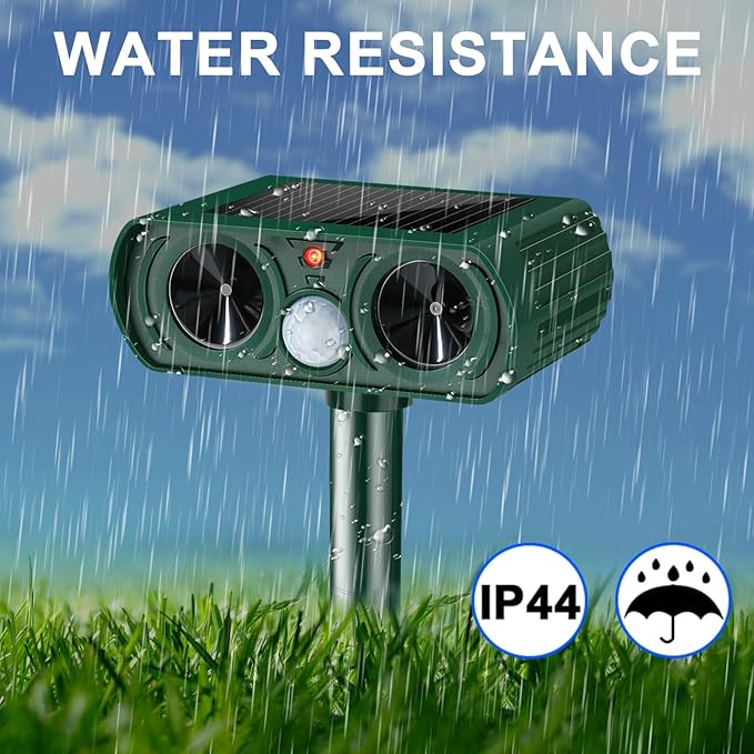 Qualirey 4 Pcs Ultrasonic Animal Repellent Outdoor Solar Powered Pest Repeller Motion Activated Cat Dog Deterrent Waterproof Motion Sensor for Squirrels Raccoon Rabbit Fox, Garden Yard Farm