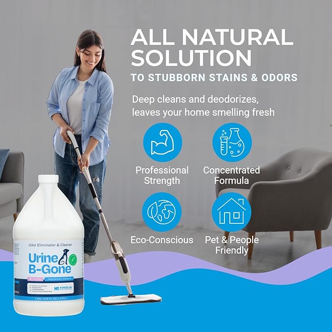 Urine B-Gone, Professional Enzyme Odor Eliminator & Pet Stain Remover, Human, Cat & Dog Urine Cleaner, Effective on Laundry, Carpets & More, Lavender Scent, 1 Gallon