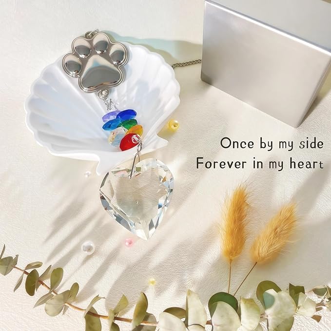 Pet Memorial Gifts Crystal Suncatcher: Dog Memorial Loss of Dog Sympathy Gift Pet Bereavement Ornament in Memory of Cat- Paw Shape Keepsake for Dogs Puppy Passing Away Remembrance (Heart)