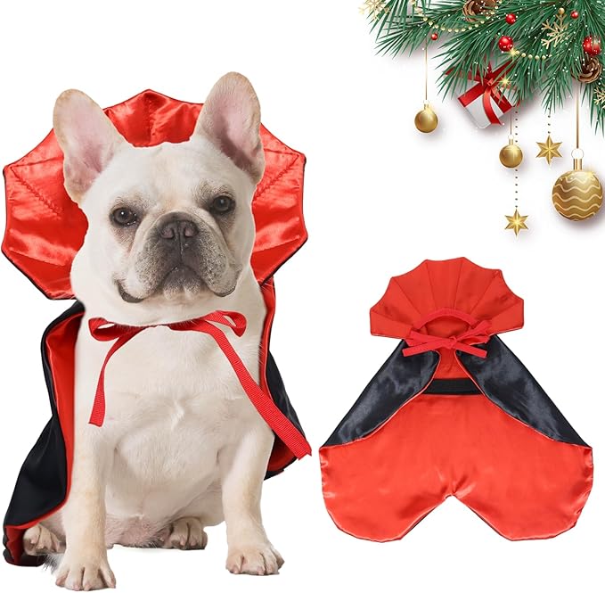 ROSAUI Halloween Pet Vampire Cape – 19.69″ Adjustable Red & Black Costume for Medium Dogs (Beagle, Shiba Inu, French Bulldog) Spooky Outfit with Stand-Up Collar (M Size)