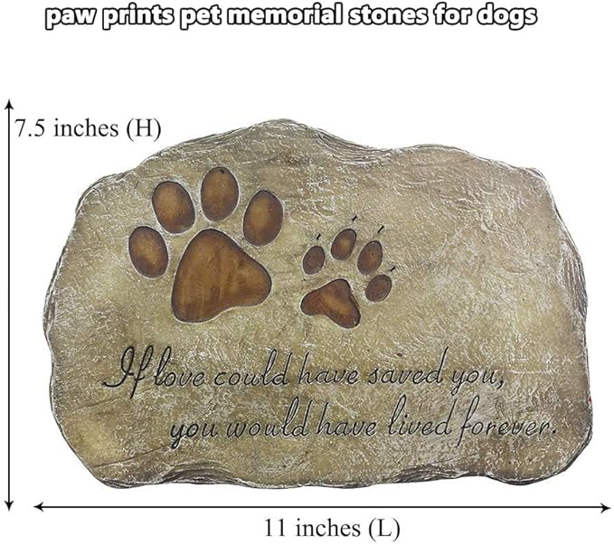jinhuoba Paw Prints Dog Pet Memorial Stones, Pet Garden Stone Grave Marker for Dog or Cat, Hand-Painted Pet Memorial Gift Loss Gifts Sympathy Gifts for Dogs or Cats Indoor or Outdoor, 11" x 8"