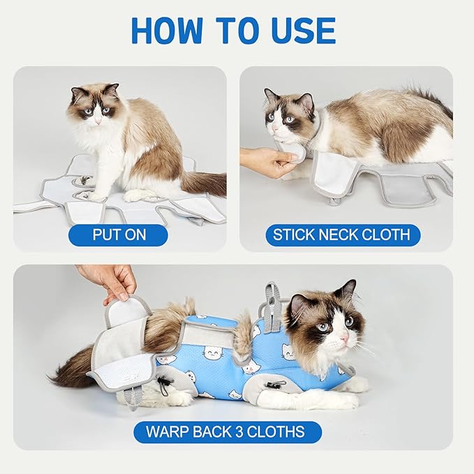Supet Cat Grooming Hammock Harness for Nail Trimming, Cat Grooming Hanging Sling for Nail Clipping, Pet Restraint Holder for Cutting Nails, Medicine, Ear & Teeth Cleaning, Eye Care (BlueCat L)