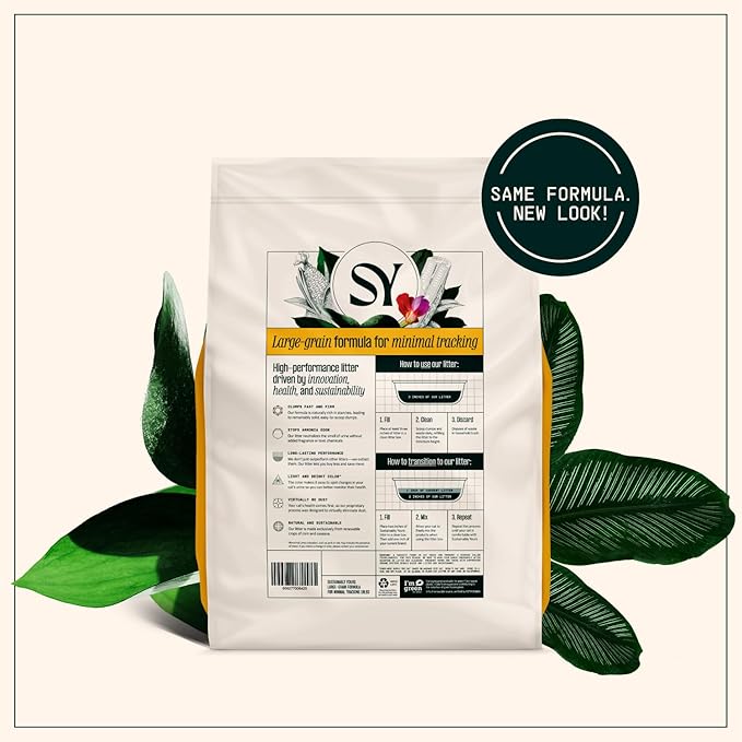 Sustainably Yours Natural Cat Litter, Large-Grain Formula, Low Tracking, Exceptional Clumping & Odor Control, Virtually No Dust, Corn & Cassava Plant-Based, Unscented, 10 lbs